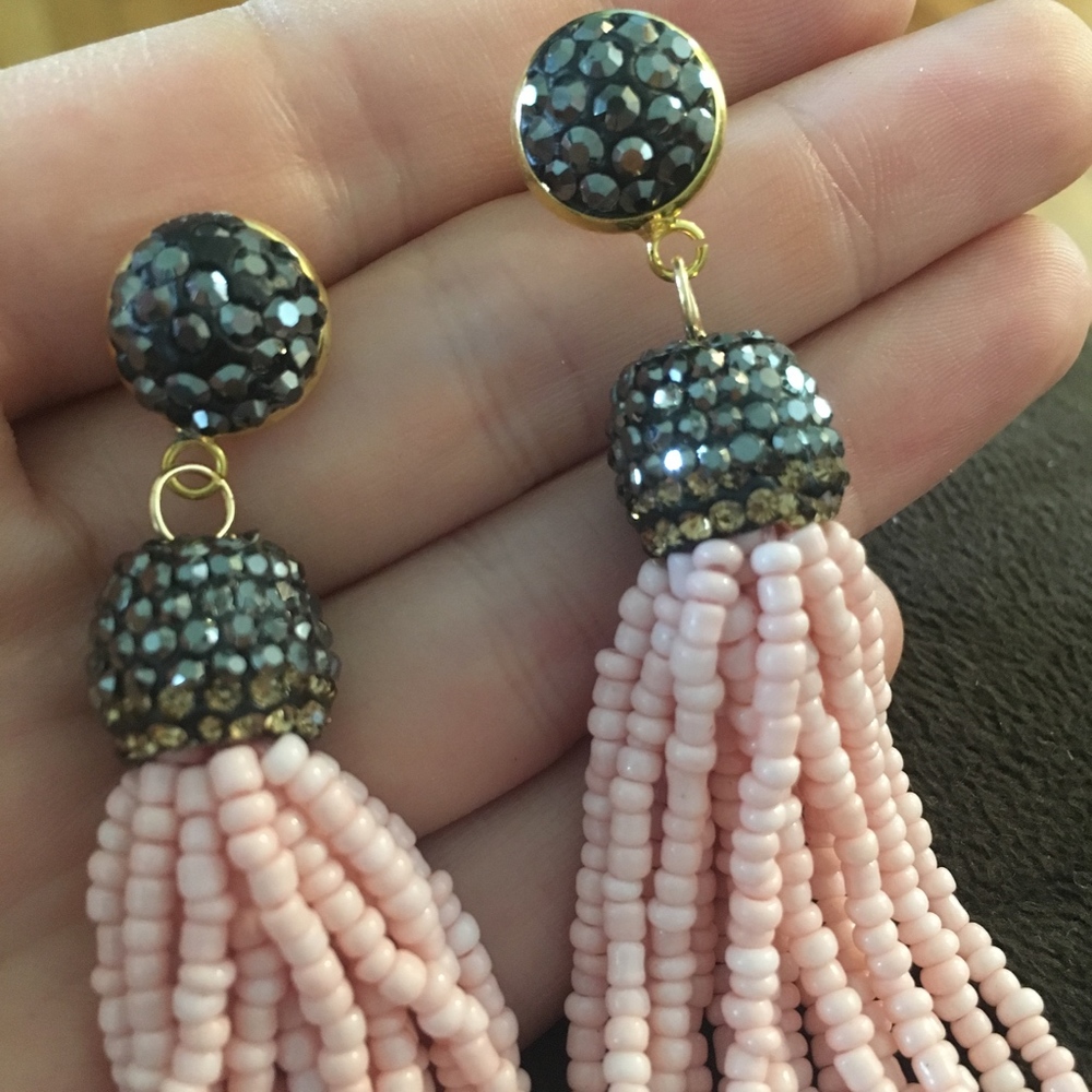 Beaded Tassel Faux Druzy Resin Drop Earrings - Picture 6 of 7